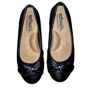 Soft Walk Shoes Womens SZ  7WW Sofia Black Leather Orthopedic Comfy Ballet Flats